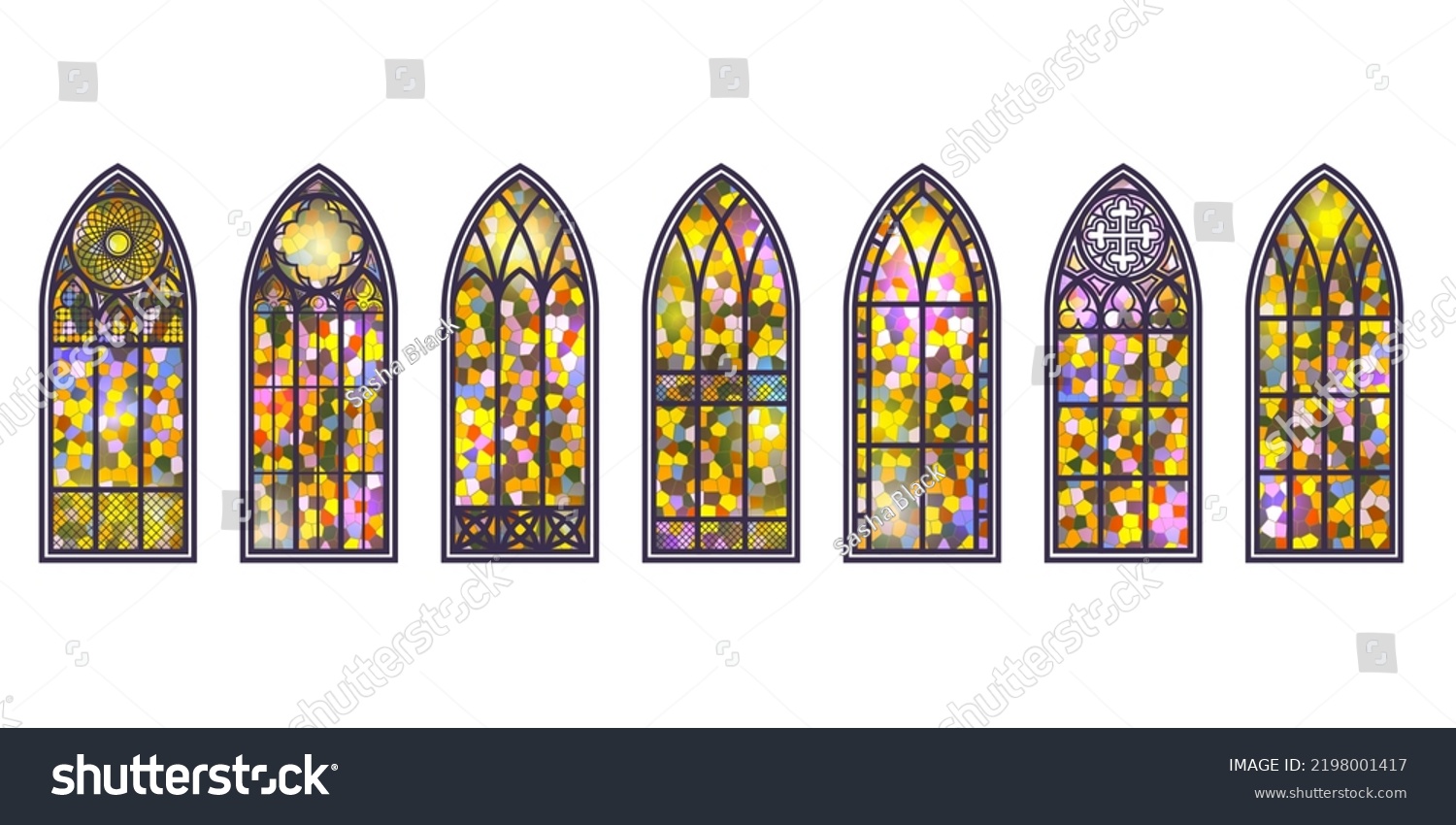 Gothic Windows Set Vintage Stained Glass Stock Vector (Royalty Free ...