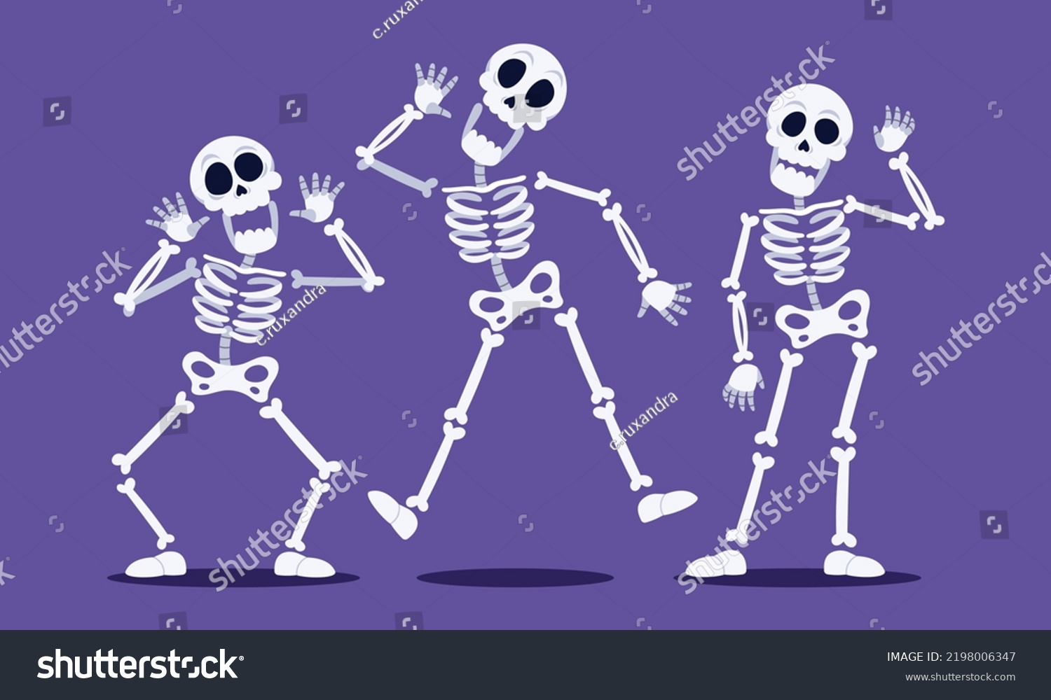 Hand Drawn Flat Halloween Skeletons Collectioncollection Stock Vector ...