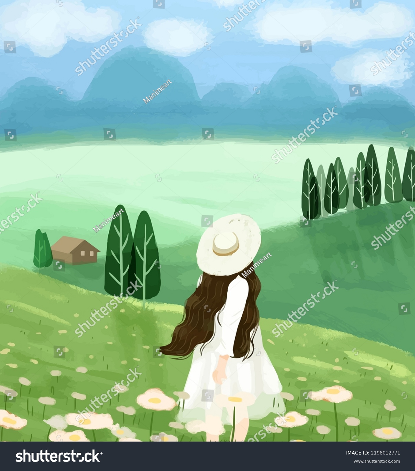 Standing Alone Anime Girl Flower Garden Stock Illustration 2198012771 ...