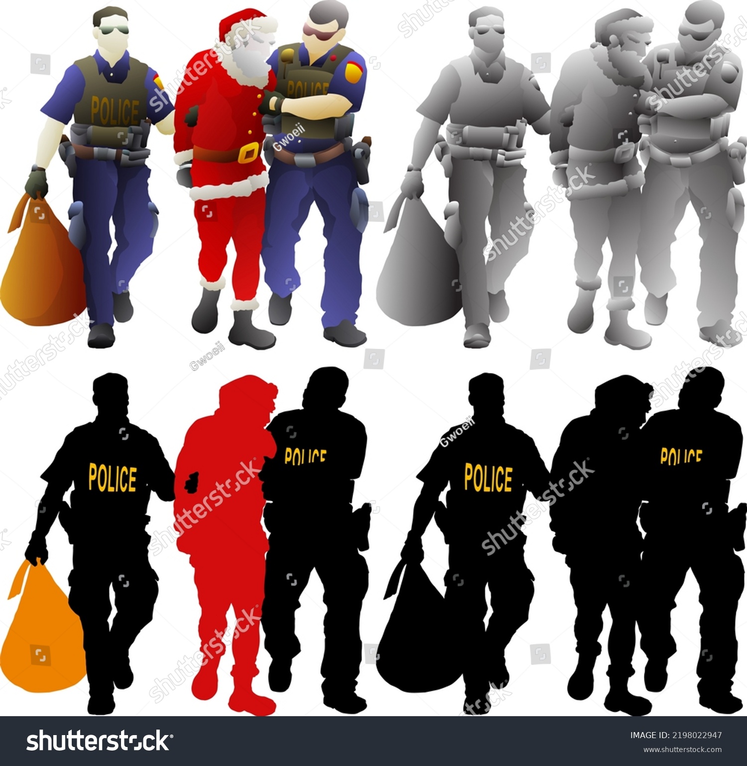 Set Silhouette Icon Two Policeman Arrest Stock Vector (Royalty Free ...