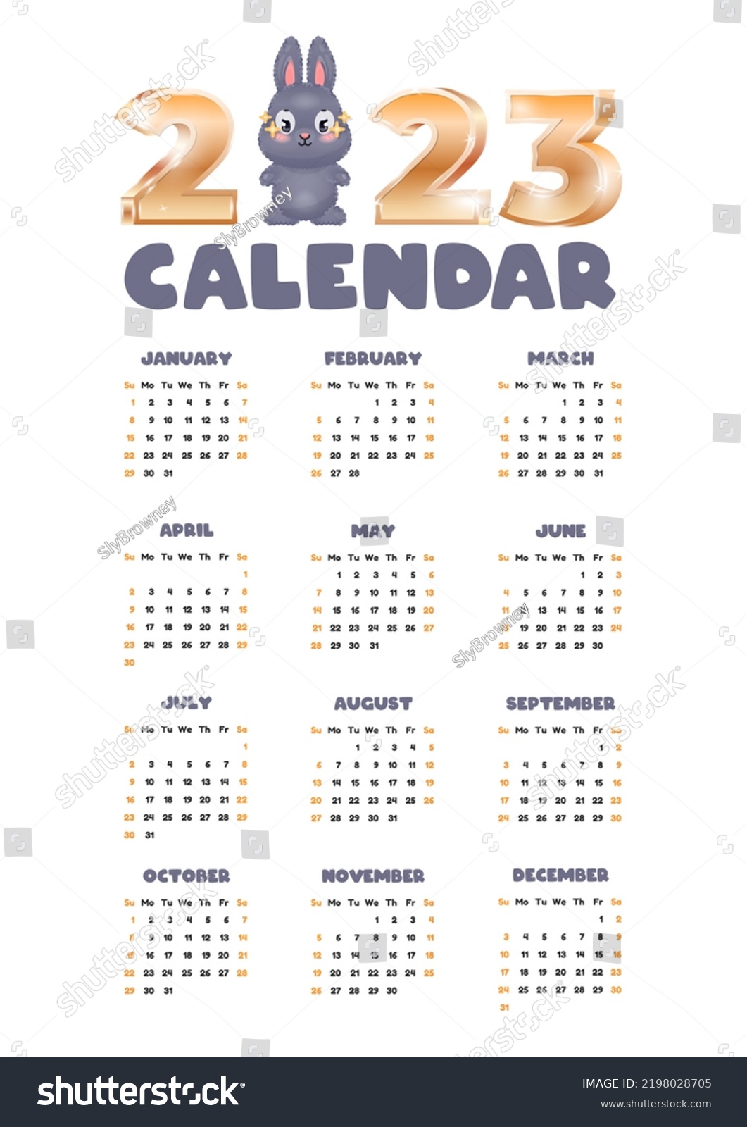 Wall Calendar 2023 Template Printable Vertical Stock Vector (Royalty ...