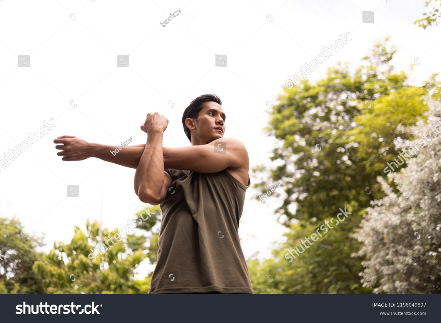 Asian Young Man Stretch Body Warm Stock Photo 2198049897 | Shutterstock