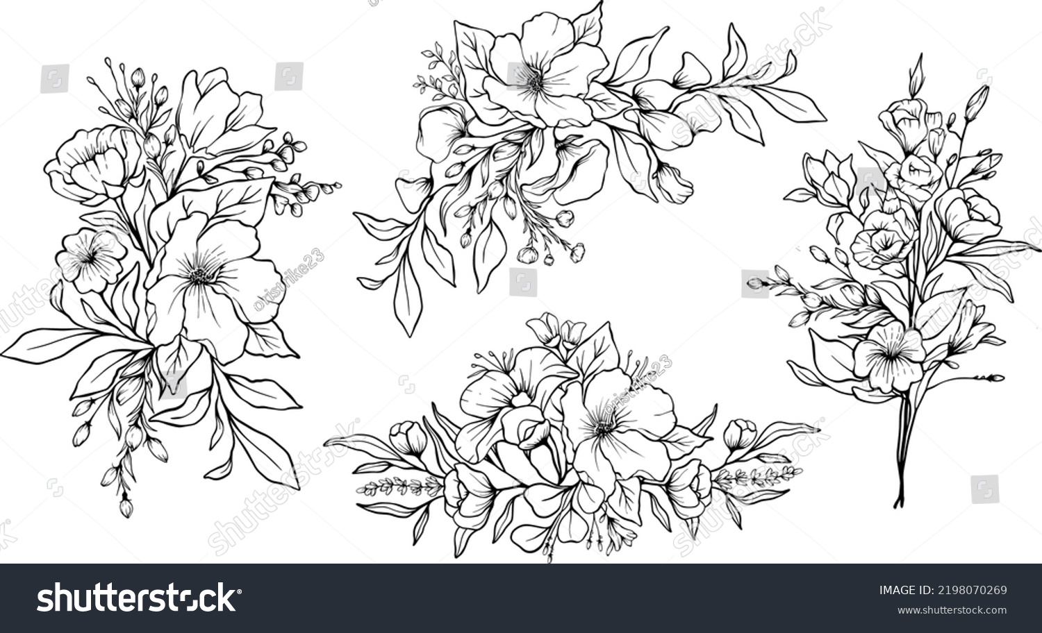 Flowers Line Art Arrangements Can Use Stock Vector (royalty Free 