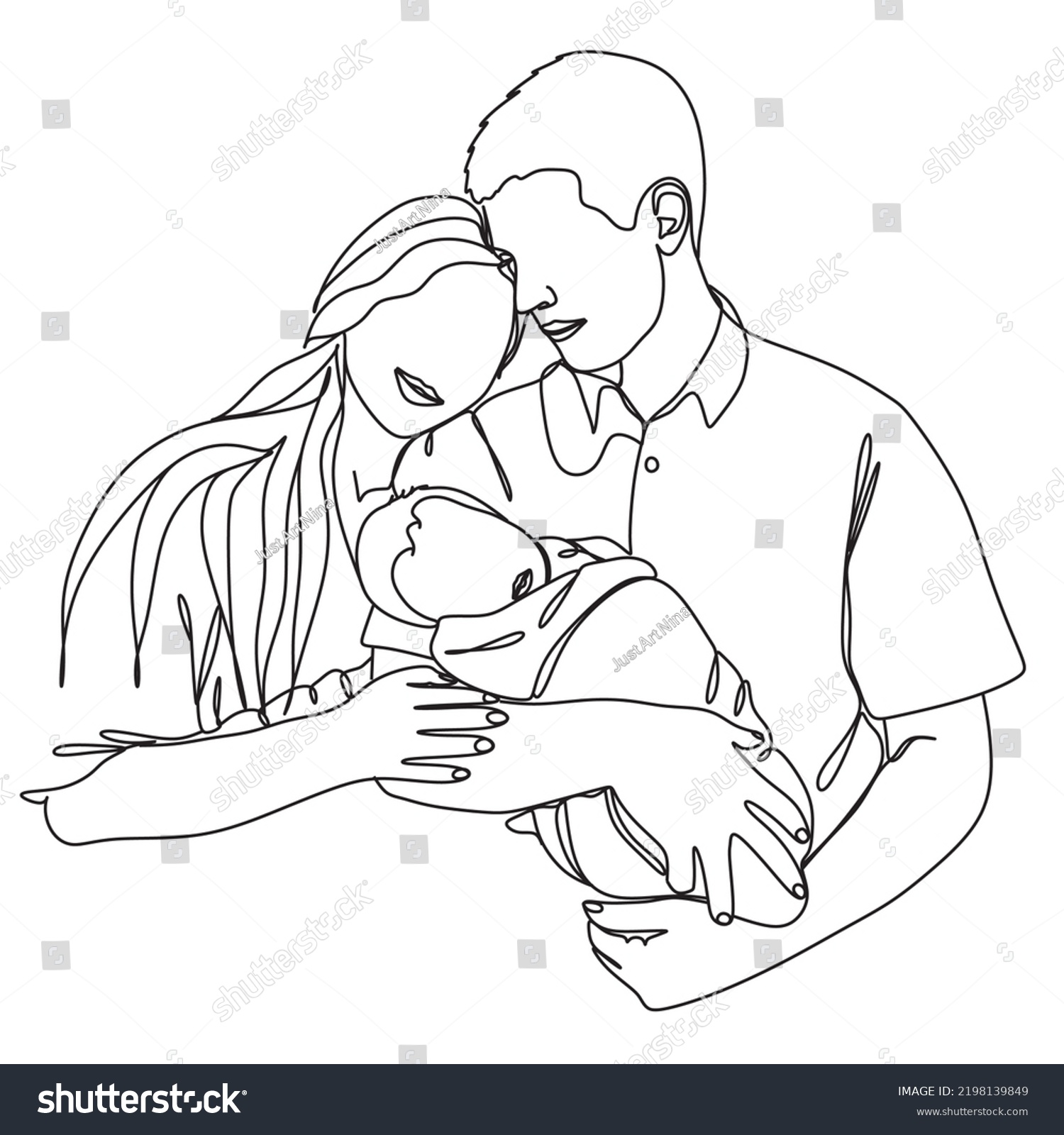 Family One Line Illustration Vector Line Stock Vector (Royalty Free ...