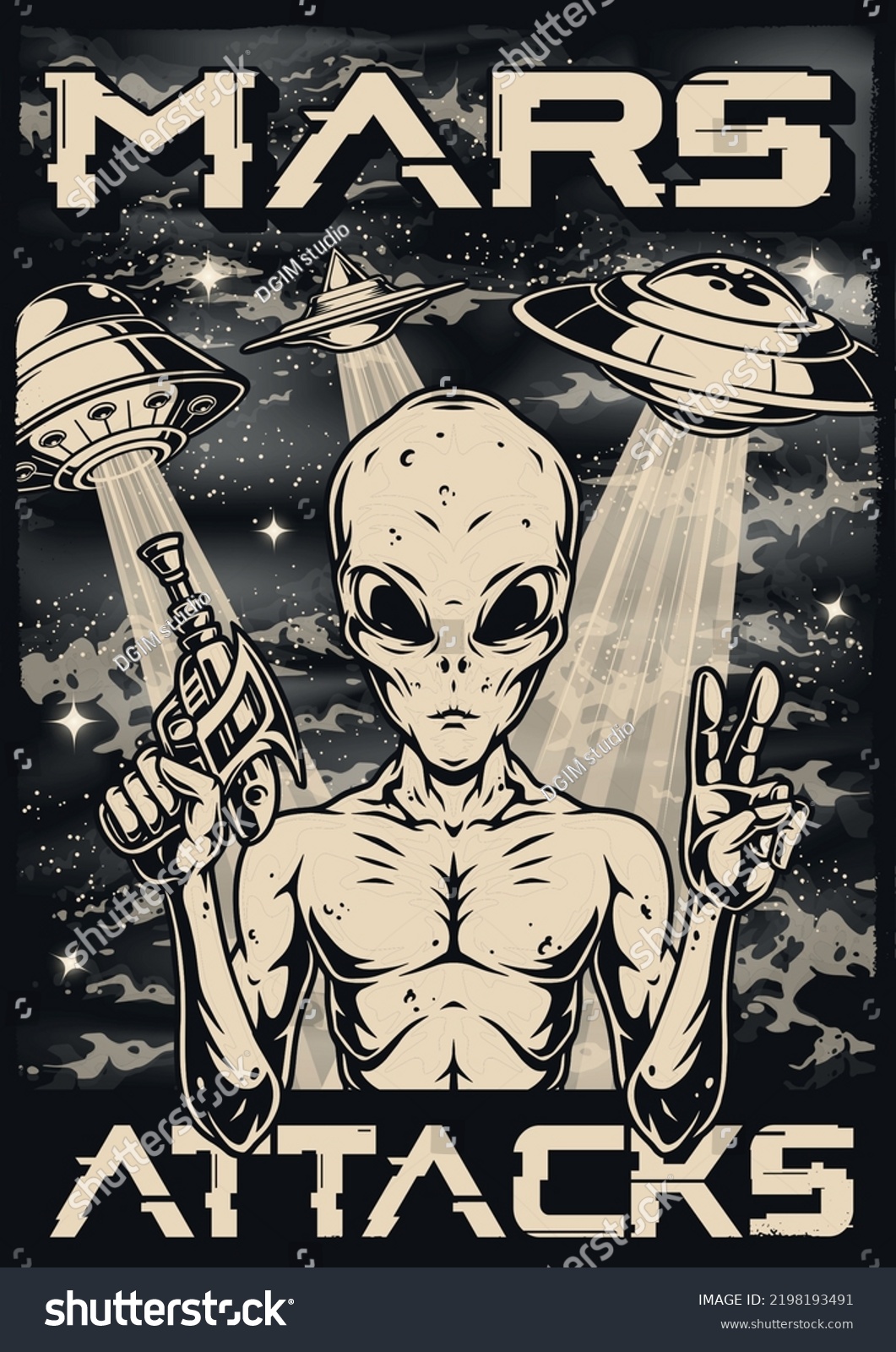 Mars Attacks Flyer Vintage Monochrome Alien Stock Vector (Royalty Free ...