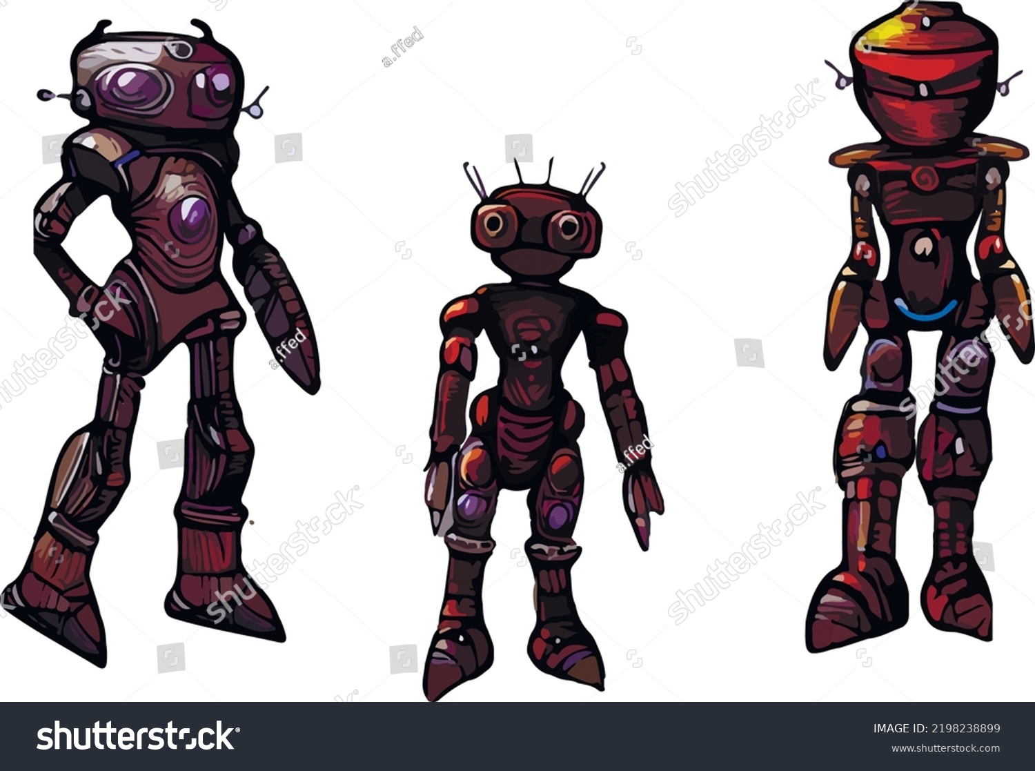 Set Robots Cute Robot Family Flat Stock Vector Royalty Free Set Robots Cute Robot Family Flat Stock Vector Royalty Free