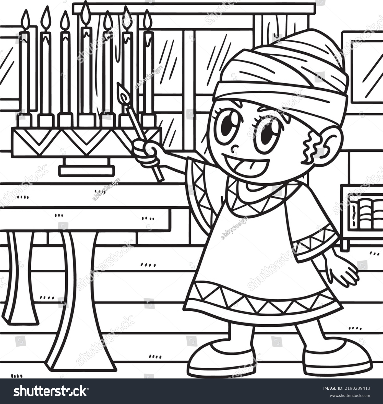 Kwanzaa Child Lighting Kinara Coloring Page Stock Vector (Royalty Free ...