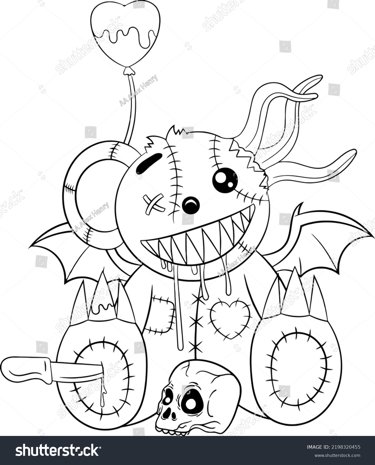 Pastel Goth Teddy Coloring Page Kids Stock Illustration 2198320455