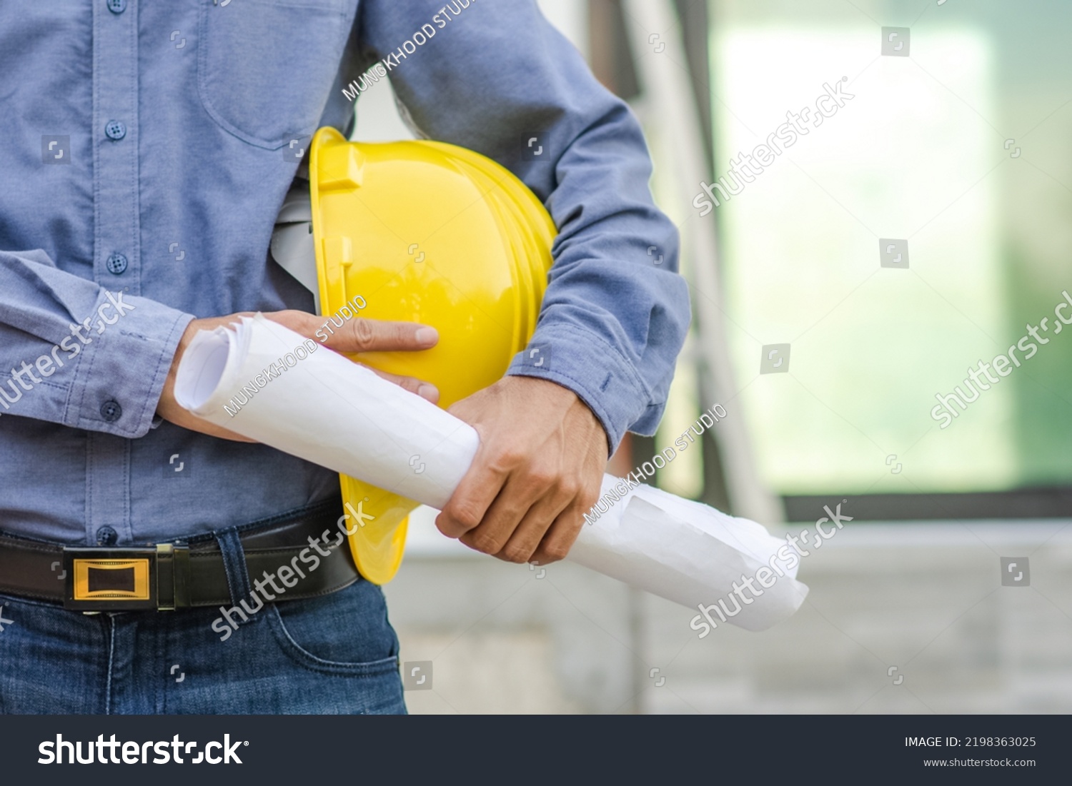 Engineer Holding Hard Hat Construction Worker Stock Photo 2190648217