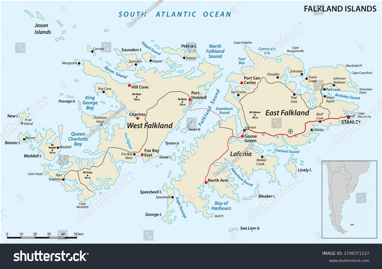 Falkland Islands Islas Malvinas Vector Road Stock Vector Royalty Free   Stock Vector Falkland Islands Also Islas Malvinas Vector Road Map 2198371227 