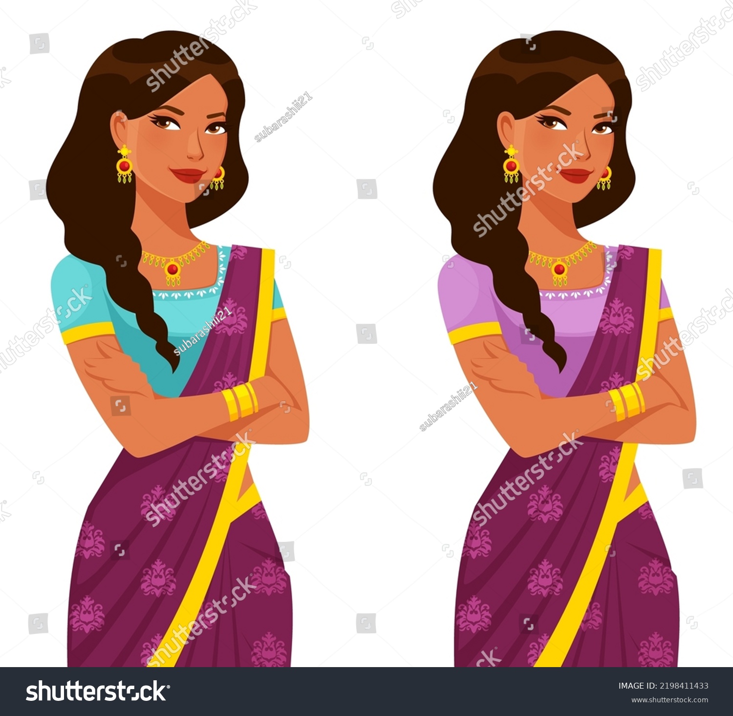 Beautiful Young Indian Woman Braided Hair Stock Vector (Royalty Free ...