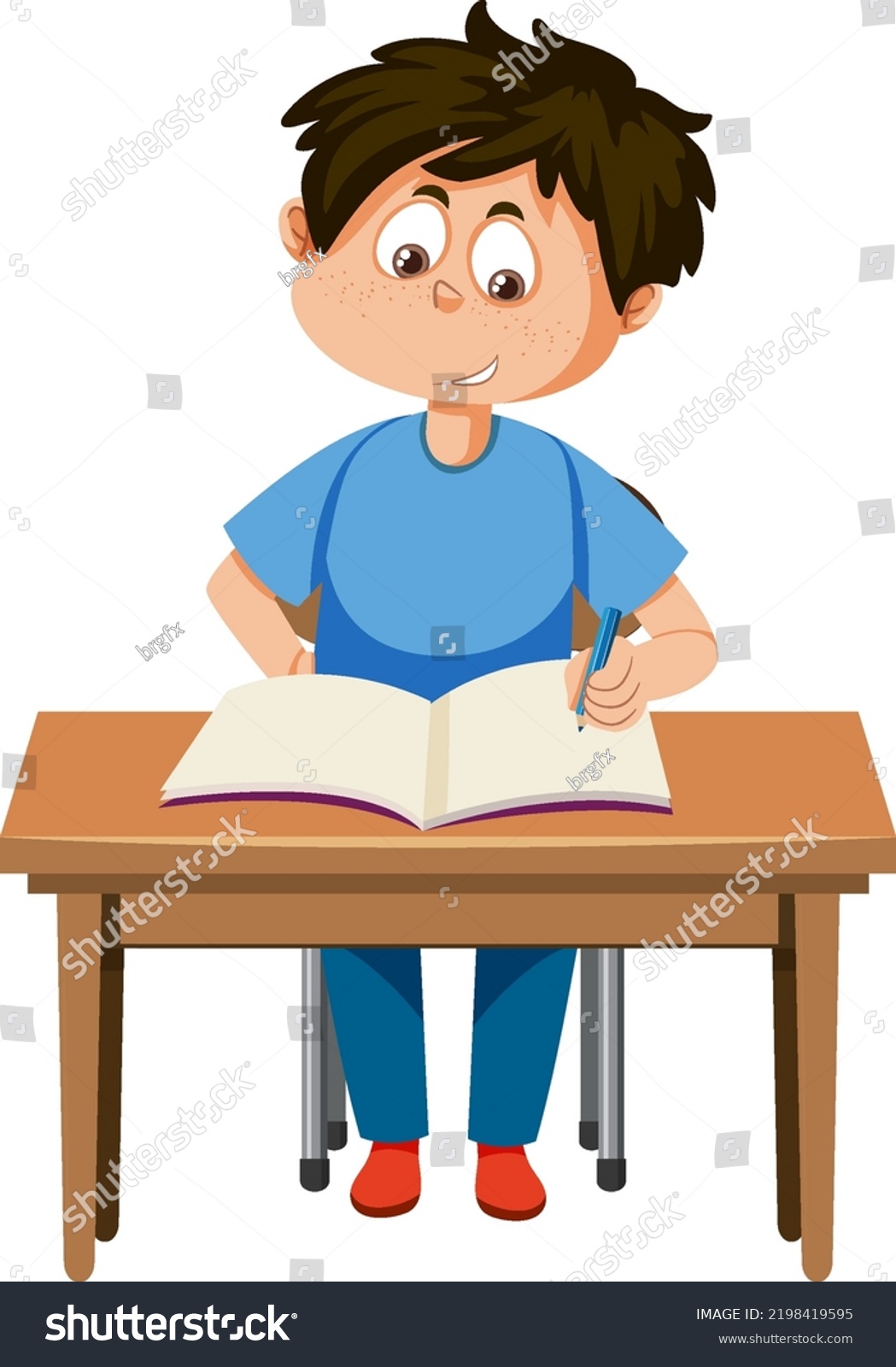 Boy Study On Desk Illustration Stock Vector (Royalty Free) 2198419595 ...