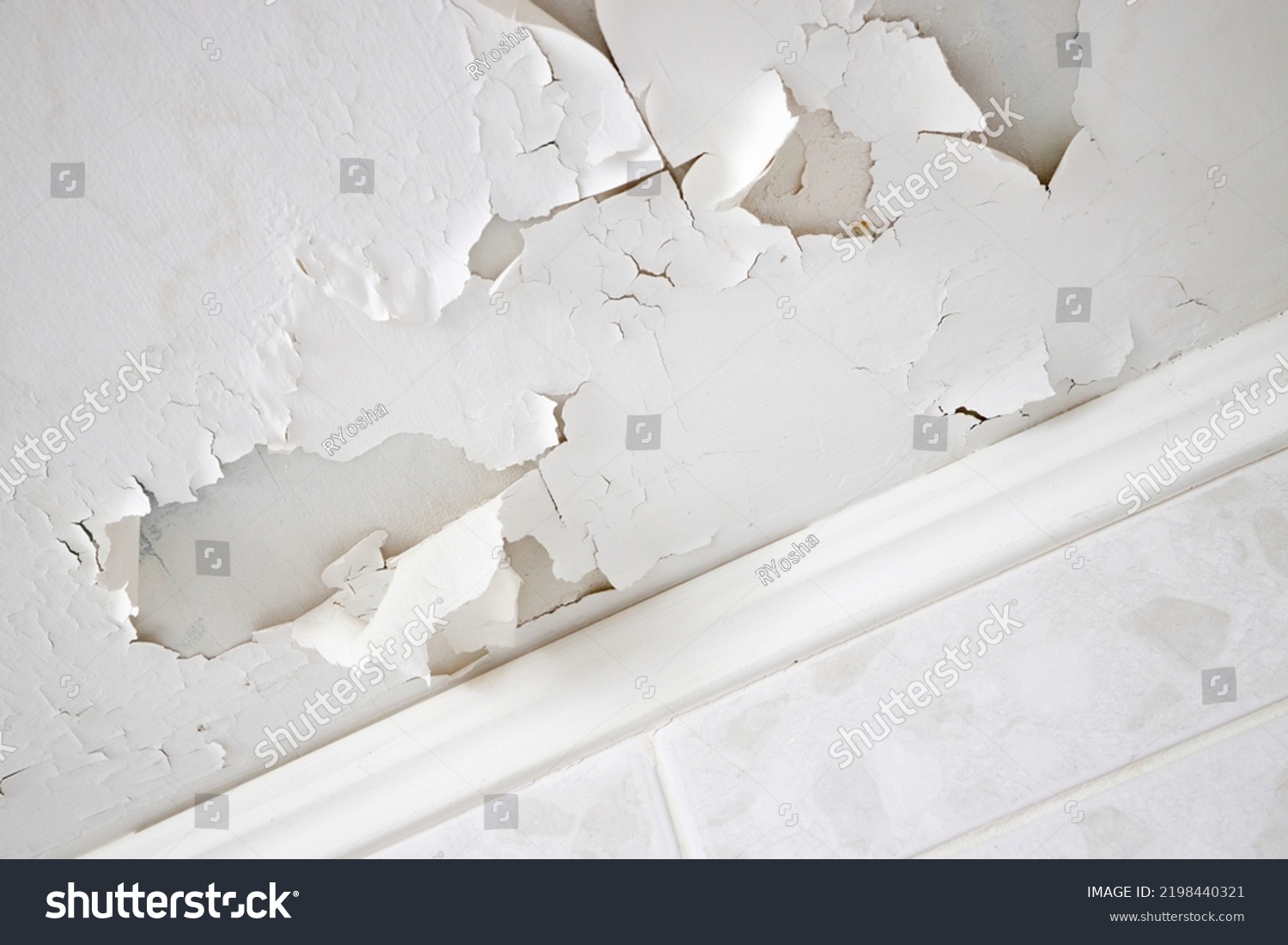 Swelling Leaking Whitewash Plaster On Ceiling Stock Photo 2198440321