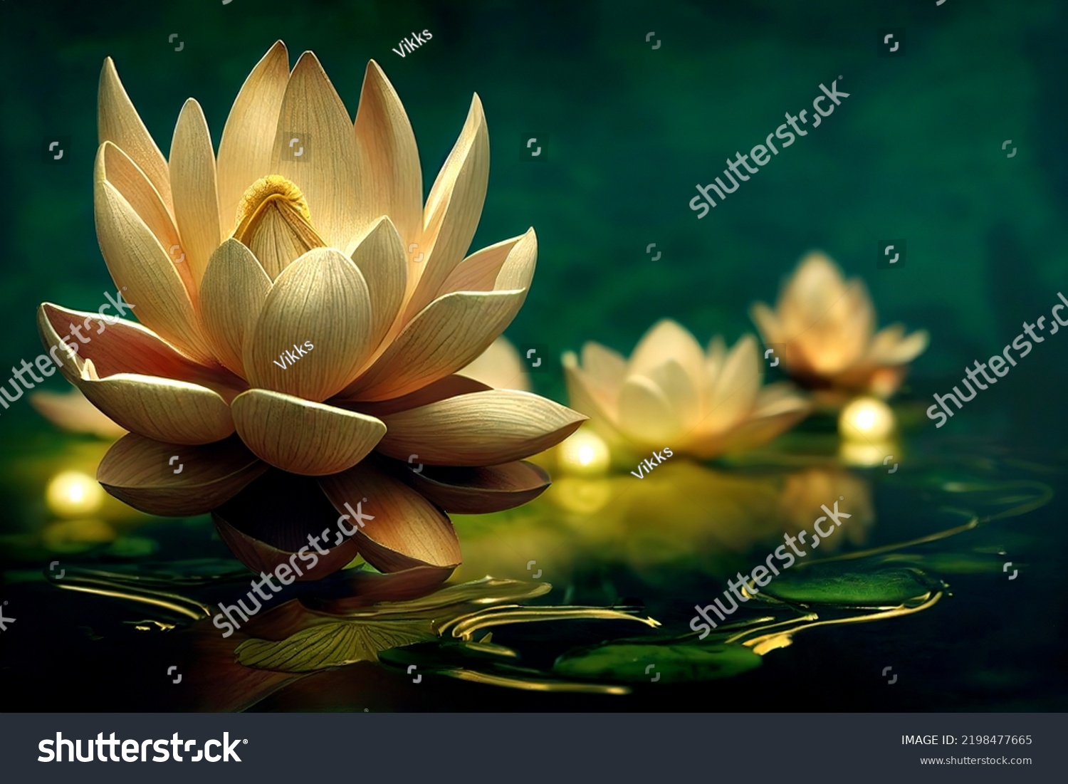 Lotus Gold Light Pearls Floating On Stock Illustration 2198477665 ...