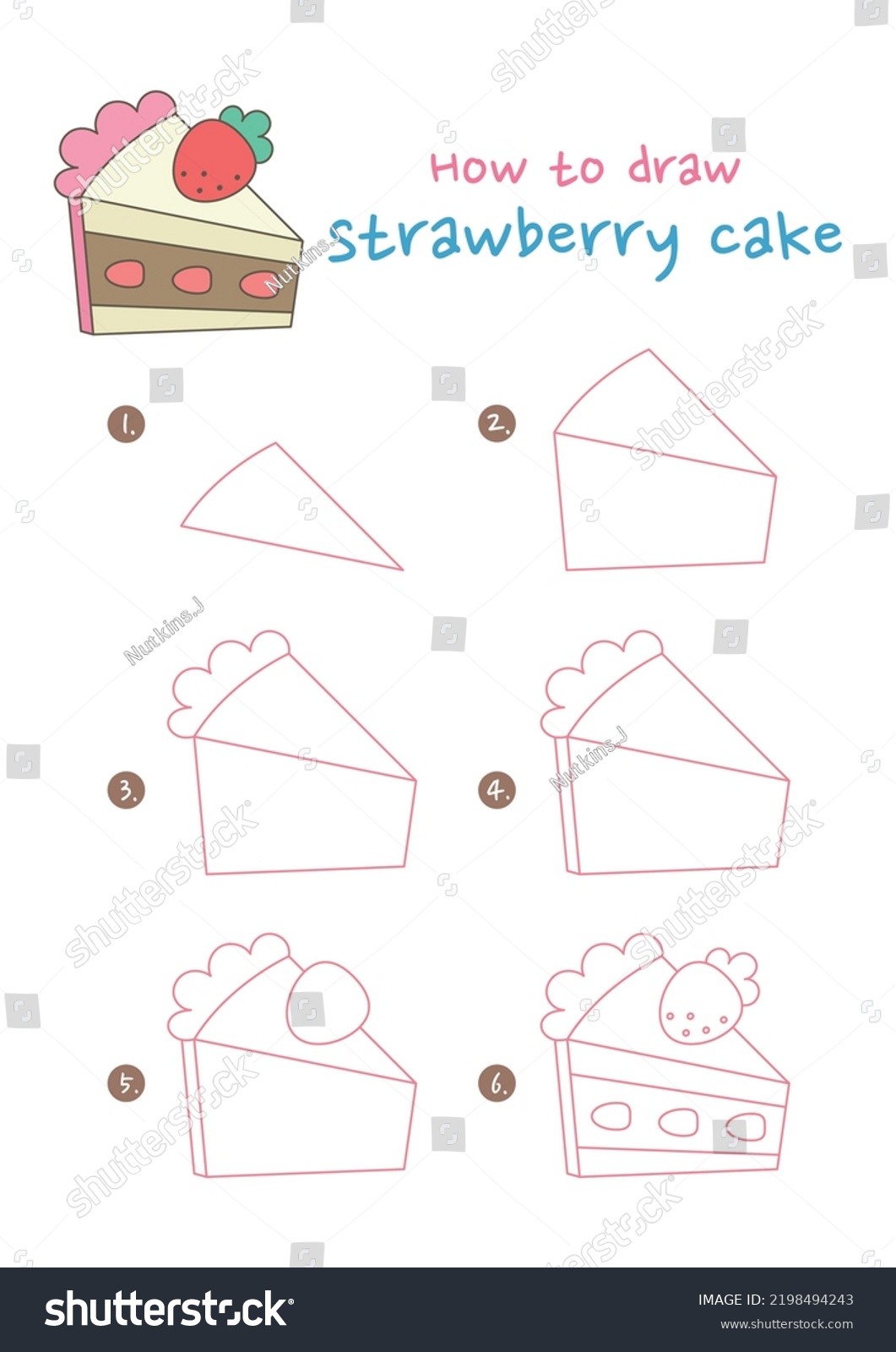 How Draw Piece Strawberry Cake Vector Stock Vector (royalty Free 