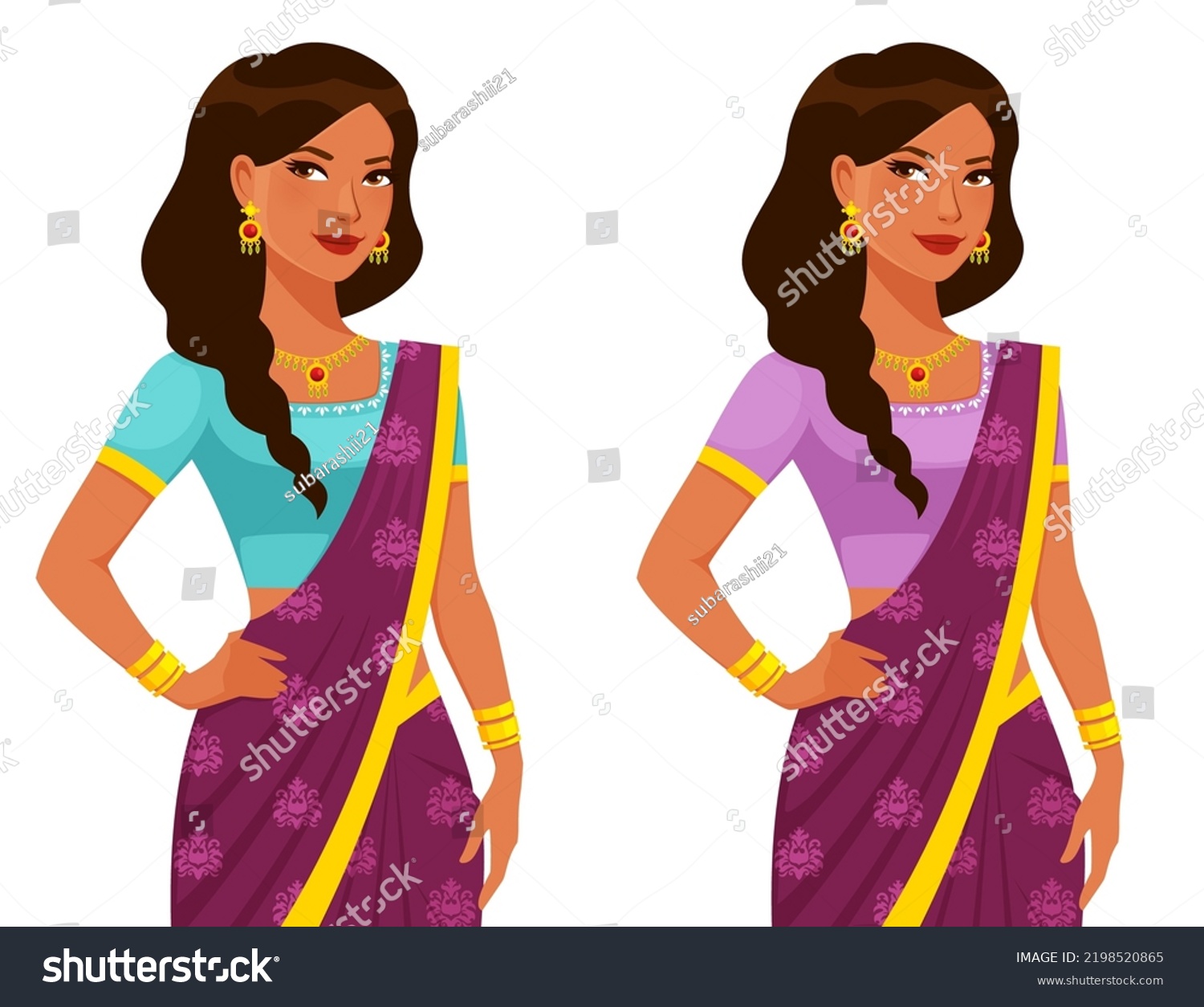 Beautiful Young Indian Woman Braided Hair Stock Vector (Royalty Free ...