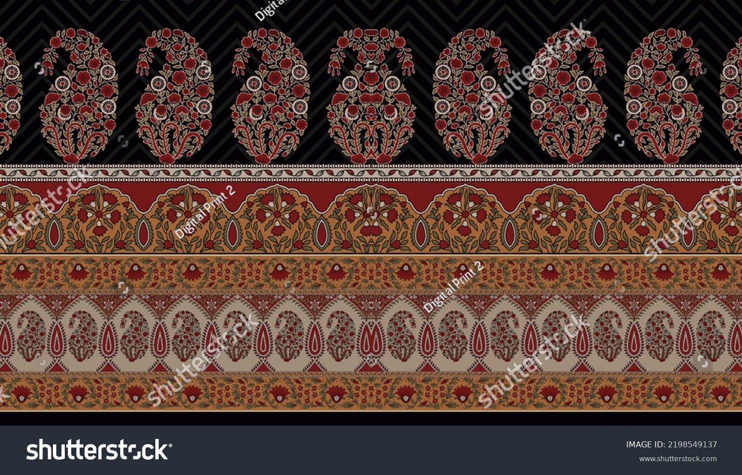 Digital Textile Motif Design Luxury Border Stock Illustration ...