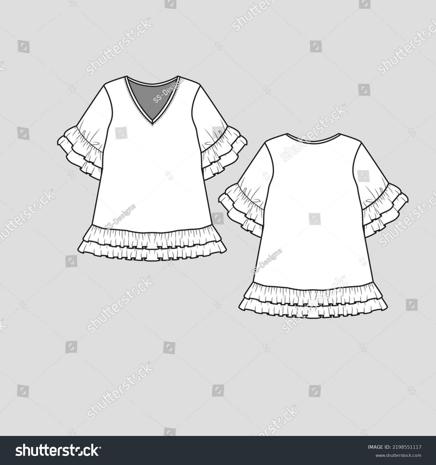 Tiered Ruffles V Neck Top Layered Stock Vector (Royalty Free ...