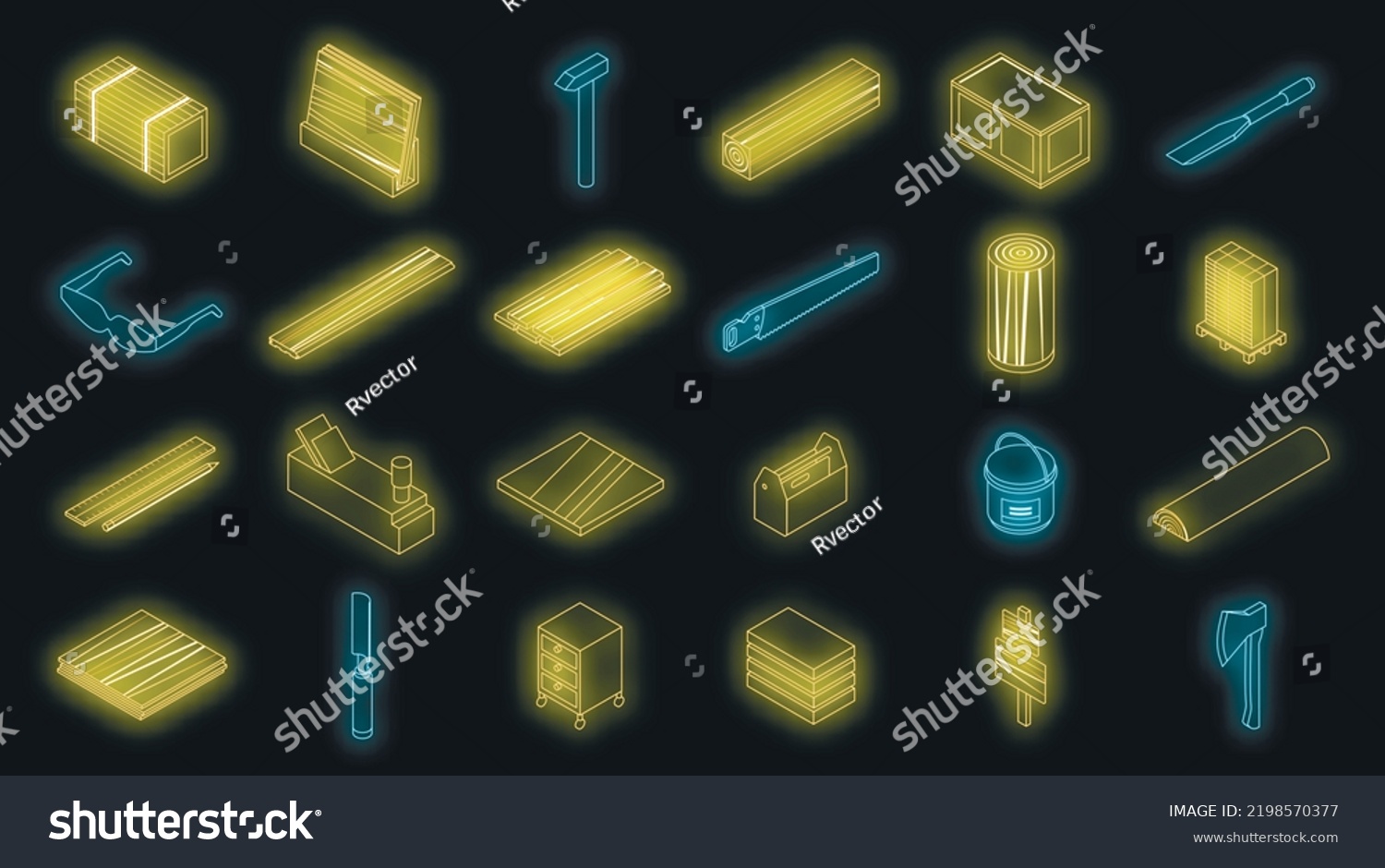 Plywood Icons Set Isometric Set Plywood Stock Vector Royalty Free