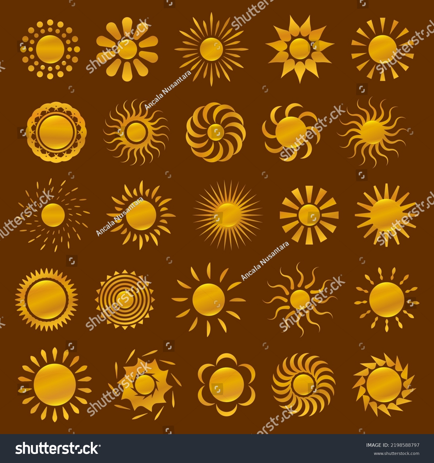 Gold Gradient Sun Icon Set Golden Stock Vector (Royalty Free ...