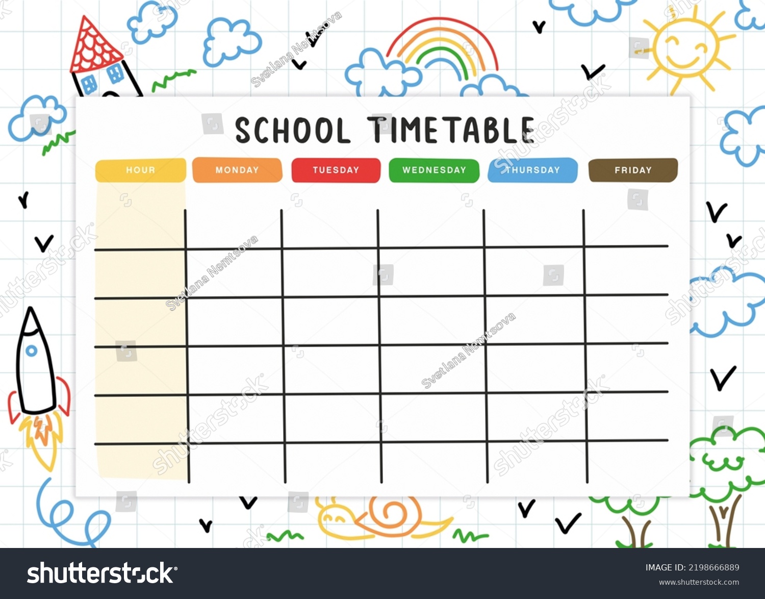 School Timetable Printable Schedule Download Print Stock Illustration ...