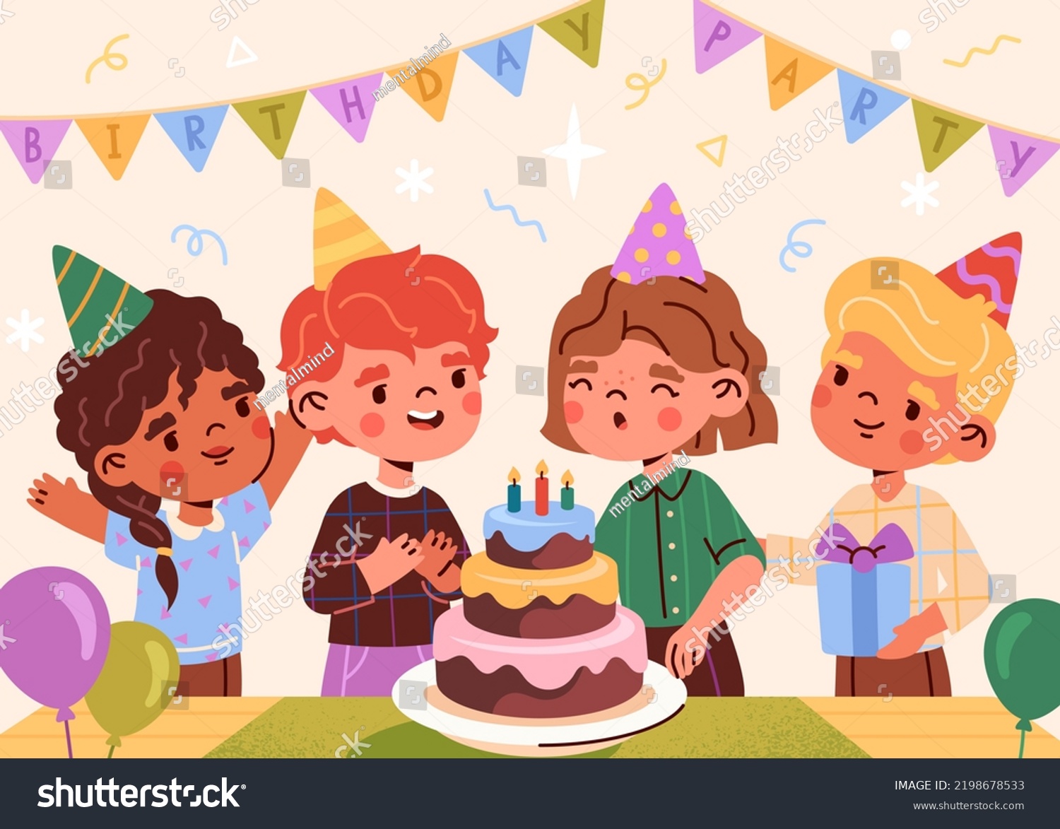 Happy Birthday Party Smiling Preschool Boys Stock Vector (Royalty Free ...