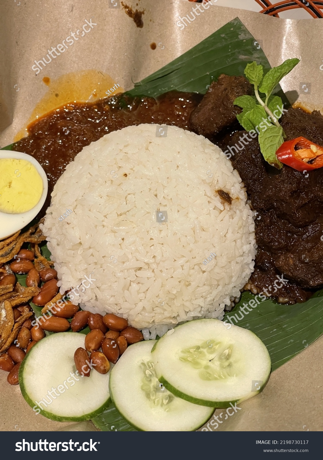 Nasi Lemak Rendang Mutton Traditional Malaysian Stock Photo 2198730117 ...