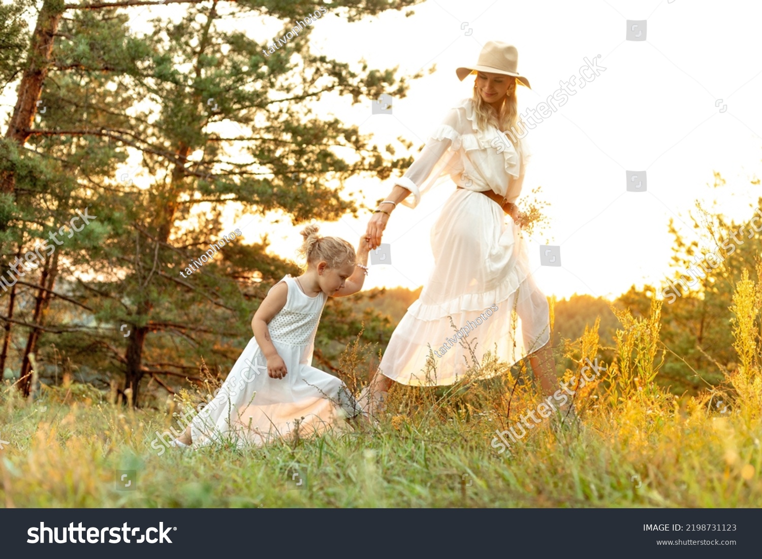 Portrait Happy Family Wearing White Dresses Stock Photo 2198731123