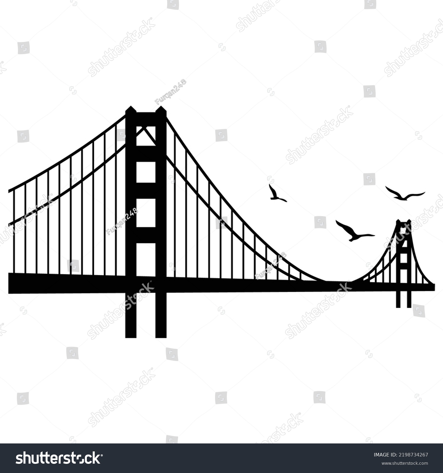 Suspension Cable Bridge Birds Flying Vector Stock Vector (Royalty Free ...