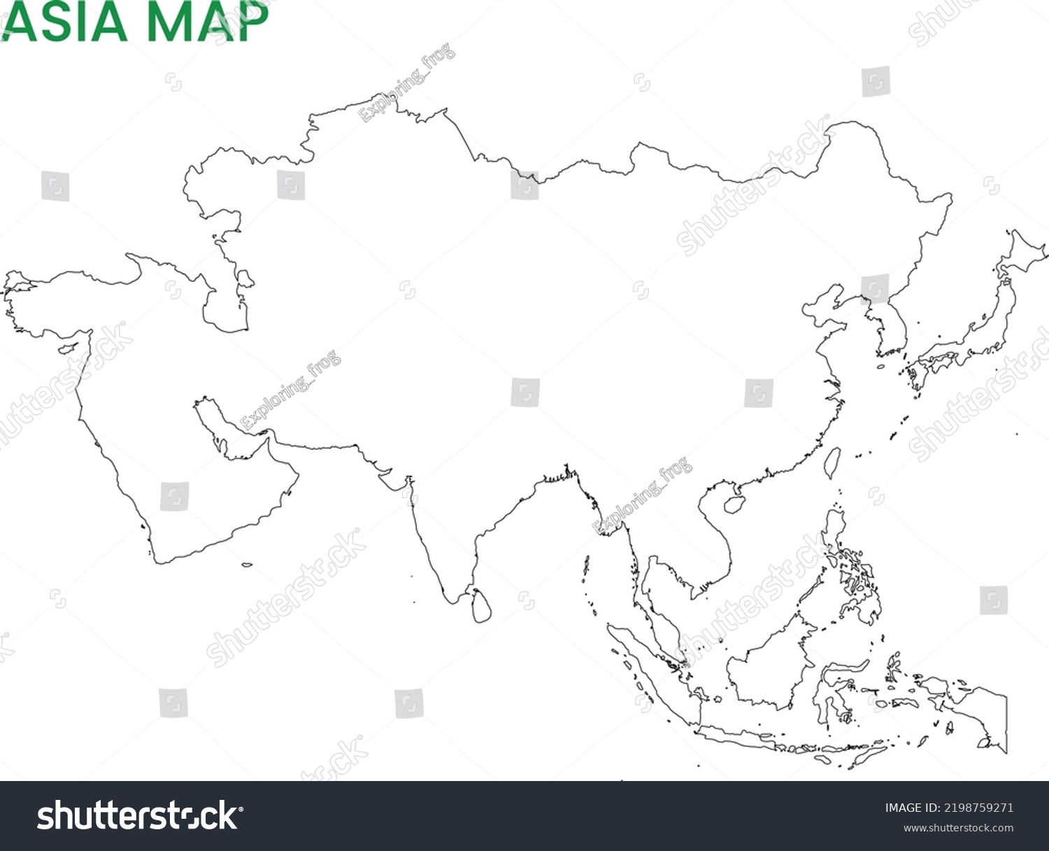 High Detailed Map Asia Continent Outline Stock Vector (Royalty Free ...