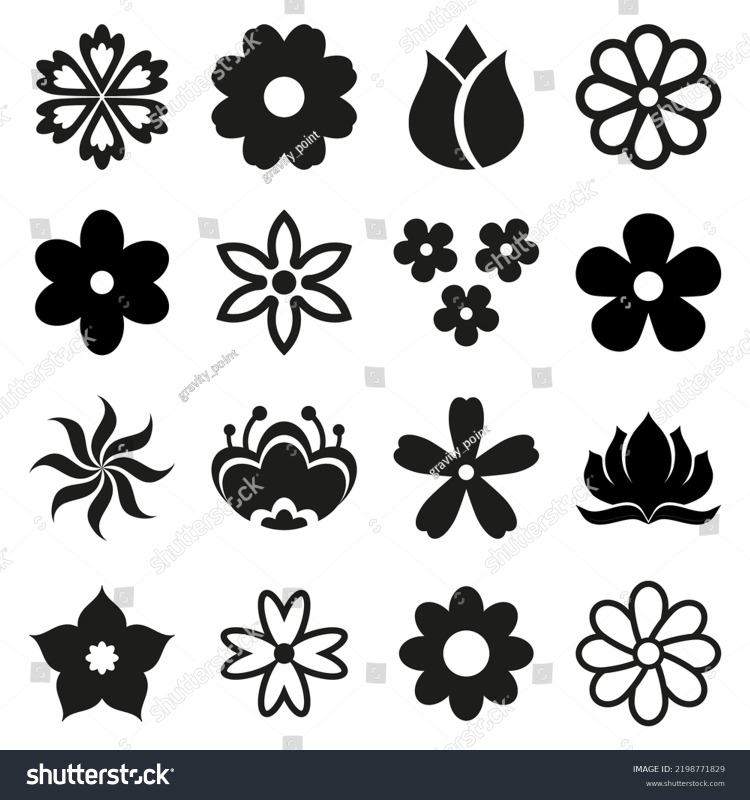 Set Vector Silhouettes Flowers Isolated On Stock Vector (Royalty Free ...