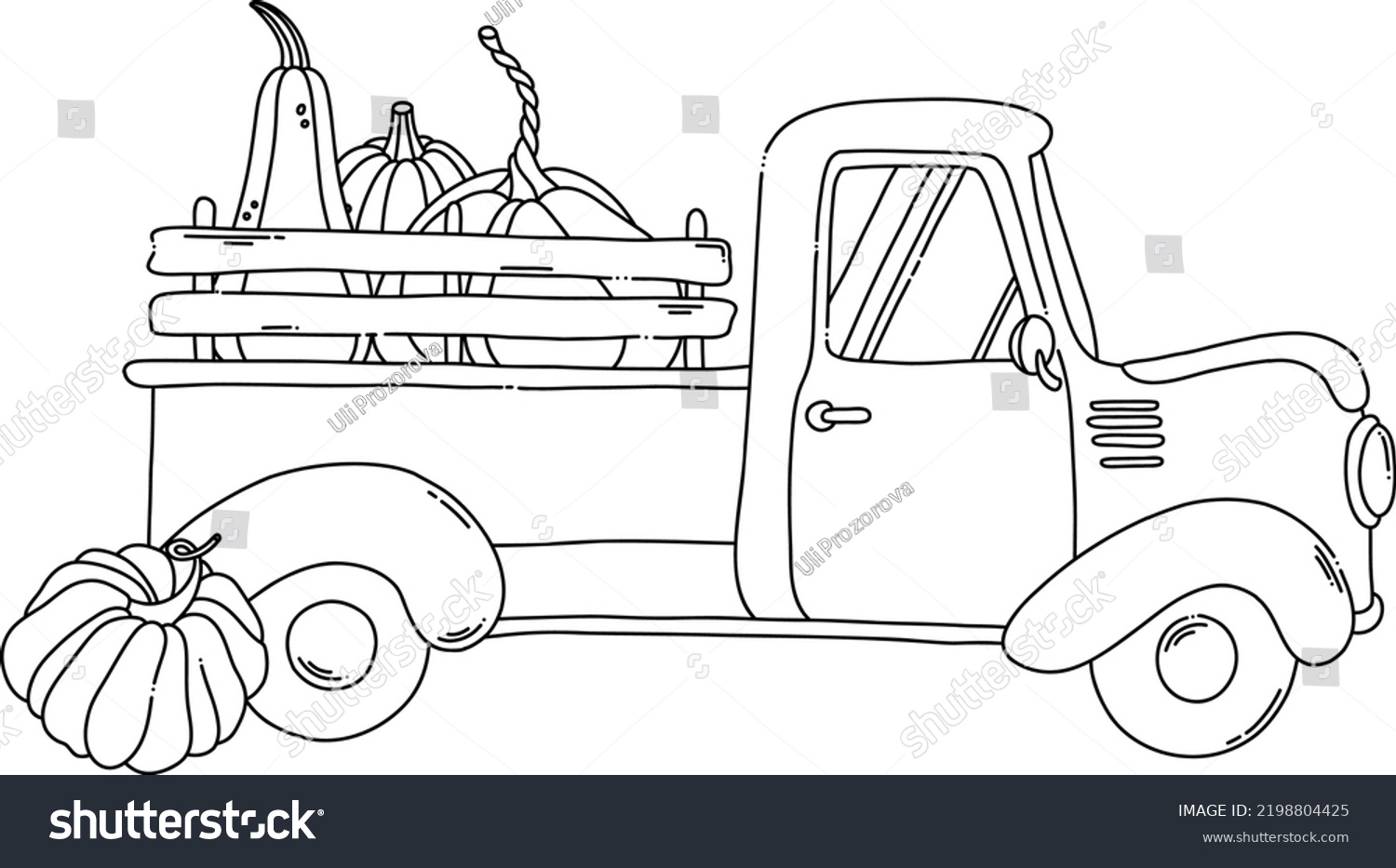 Black Contour Truck Pumpkins Coloring Page Stock Vector (Royalty Free ...