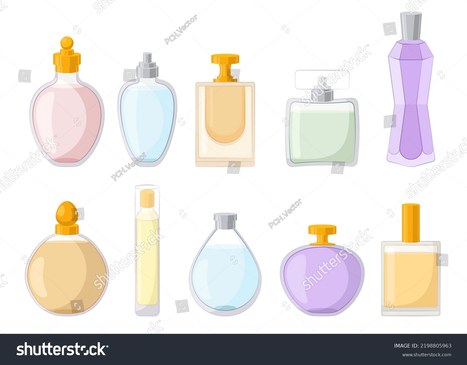 Perfume Bottles Different Shapes Cartoon Illustration Stock Vector ...