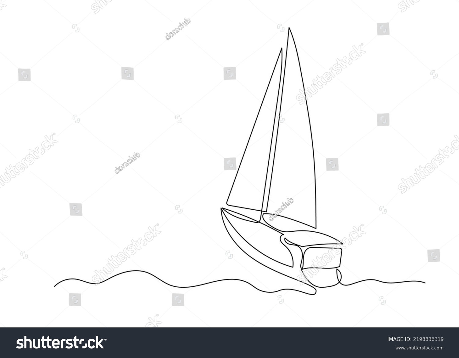 Continuous Line Drawing Sailboat Sea Minimalism Stock Vector (Royalty ...