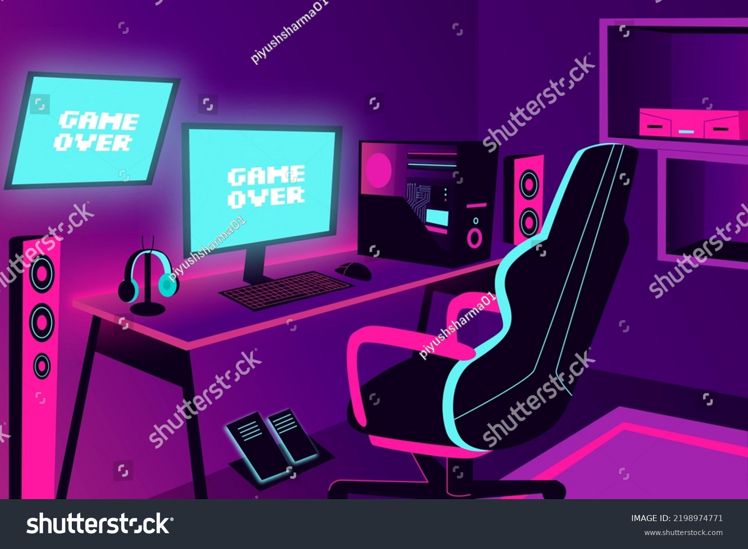 Gaming Room Gaming Chair Headphone Monitor Stock Illustration ...