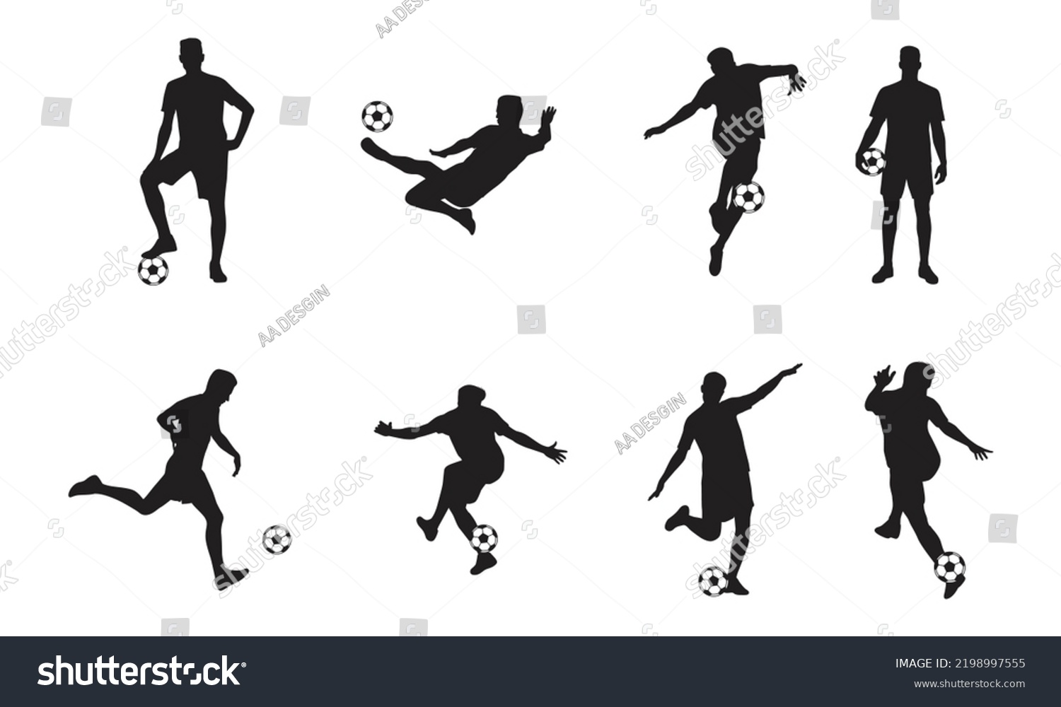 Collection Football Sport Silhouettes Different Positions Stock Vector ...