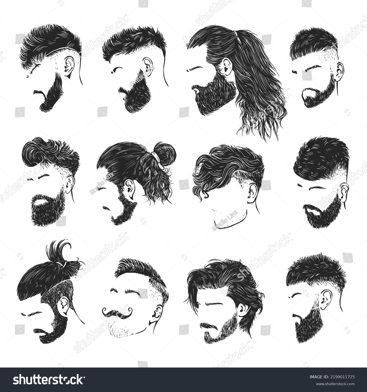 Silhouette Hand Drawn Man Hair Style Stock Vector (Royalty Free ...