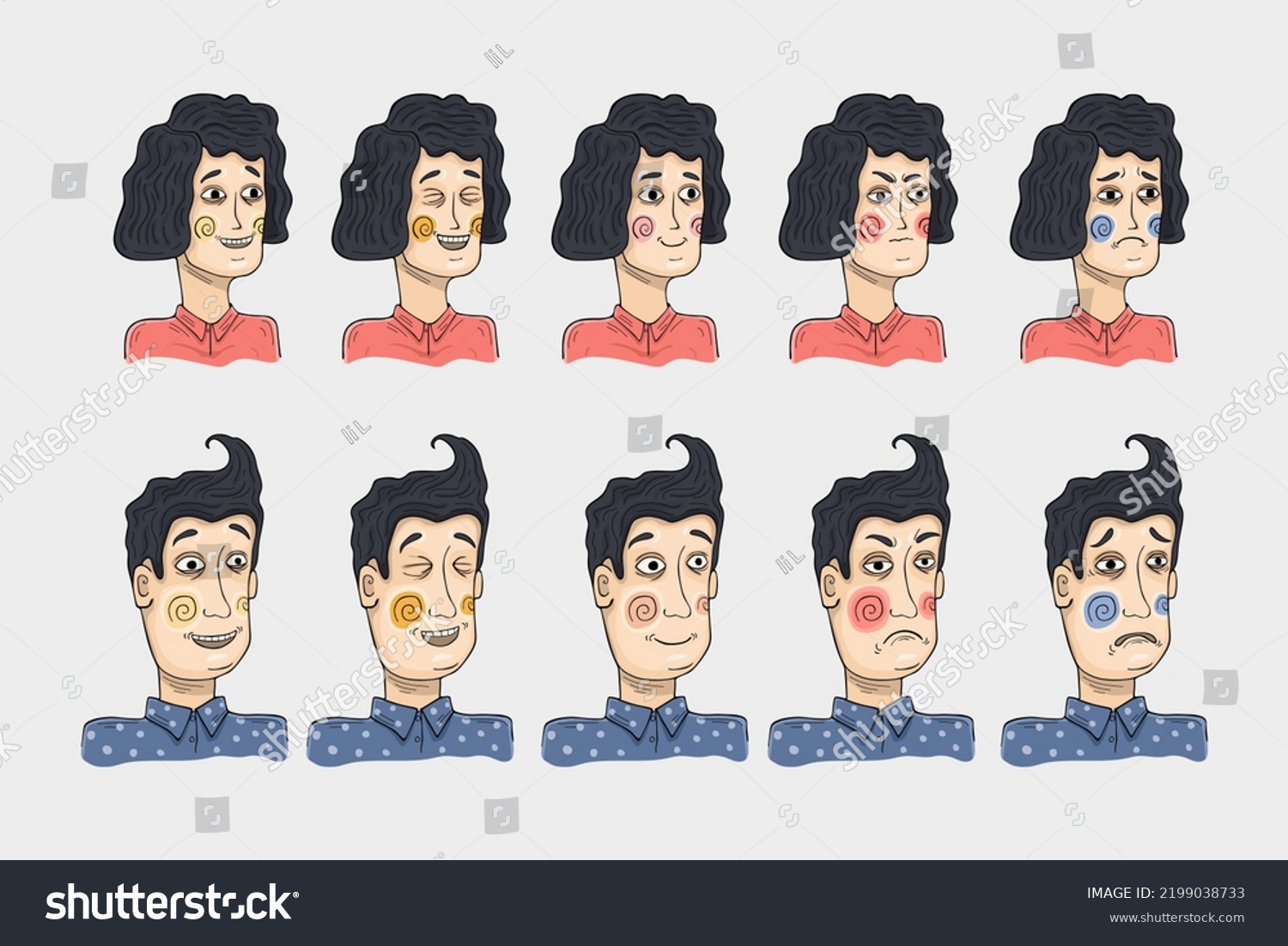 Woman Man Different Facial Expressions Set Stock Vector Royalty Free 2199038733 Shutterstock 5426