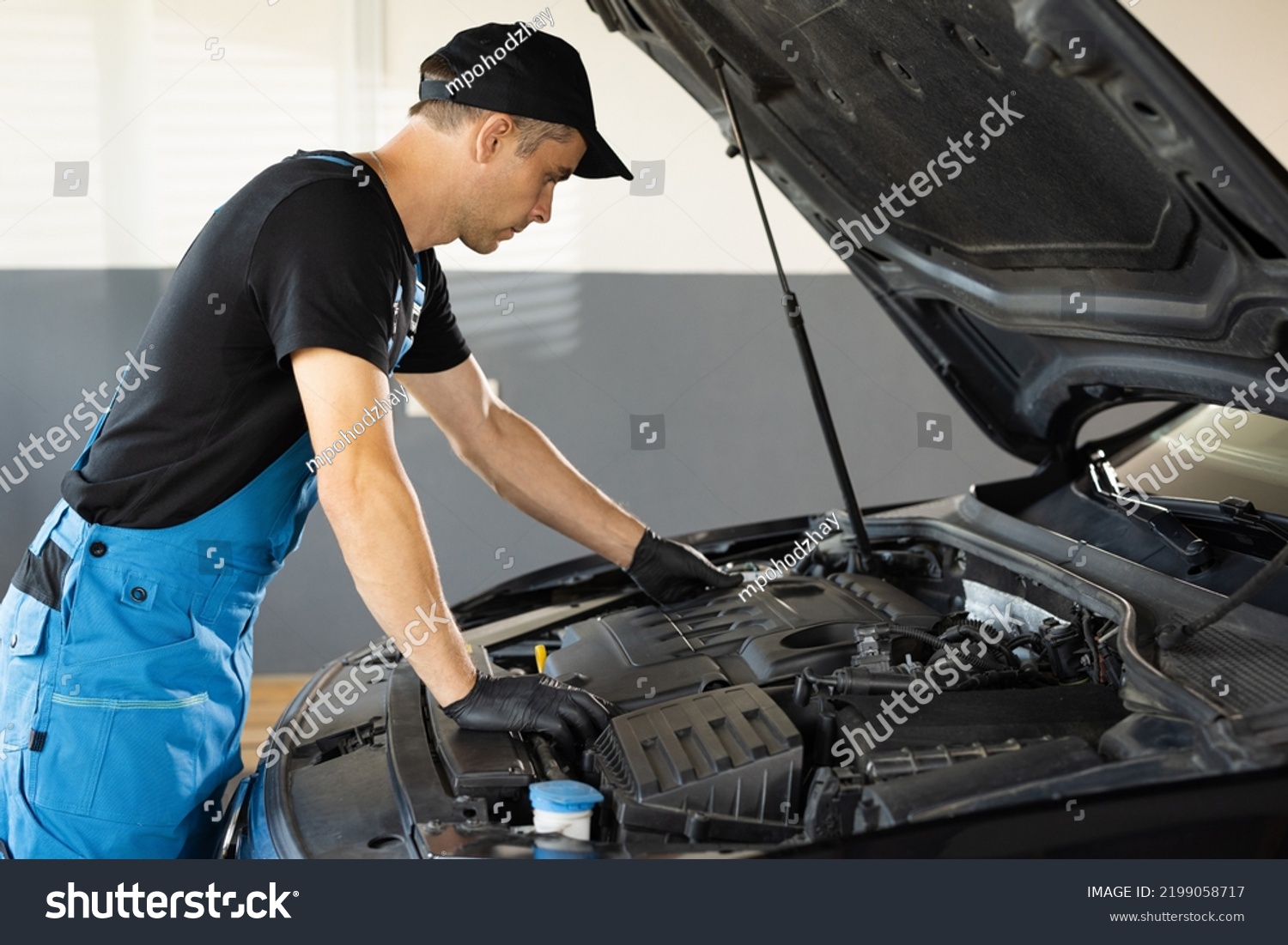 Mechanic Man Open Car Hood Check Stock Photo 2199058717 | Shutterstock