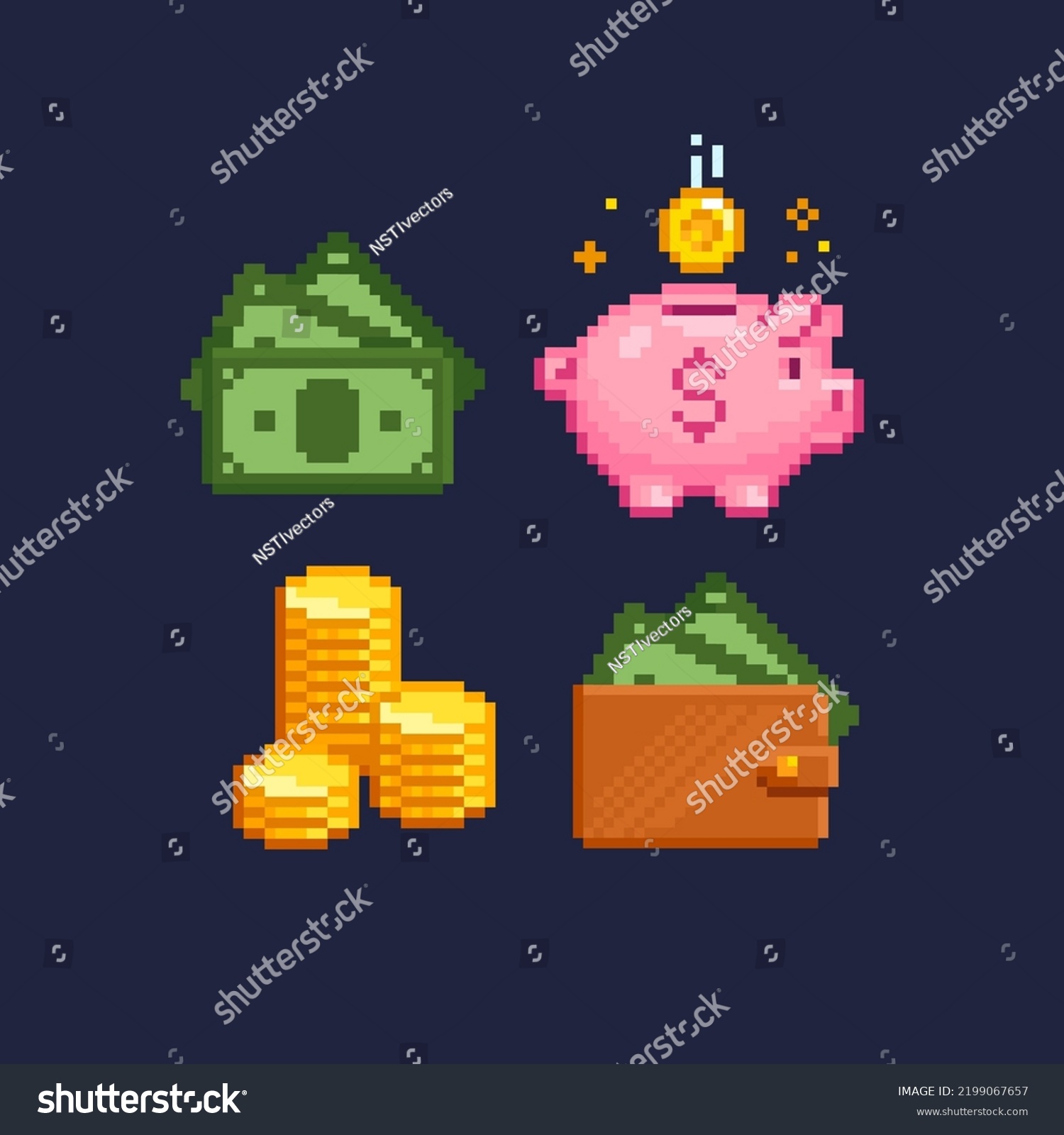 Pixel Game Money Saving Icons Piggy Stock Vector (Royalty Free ...