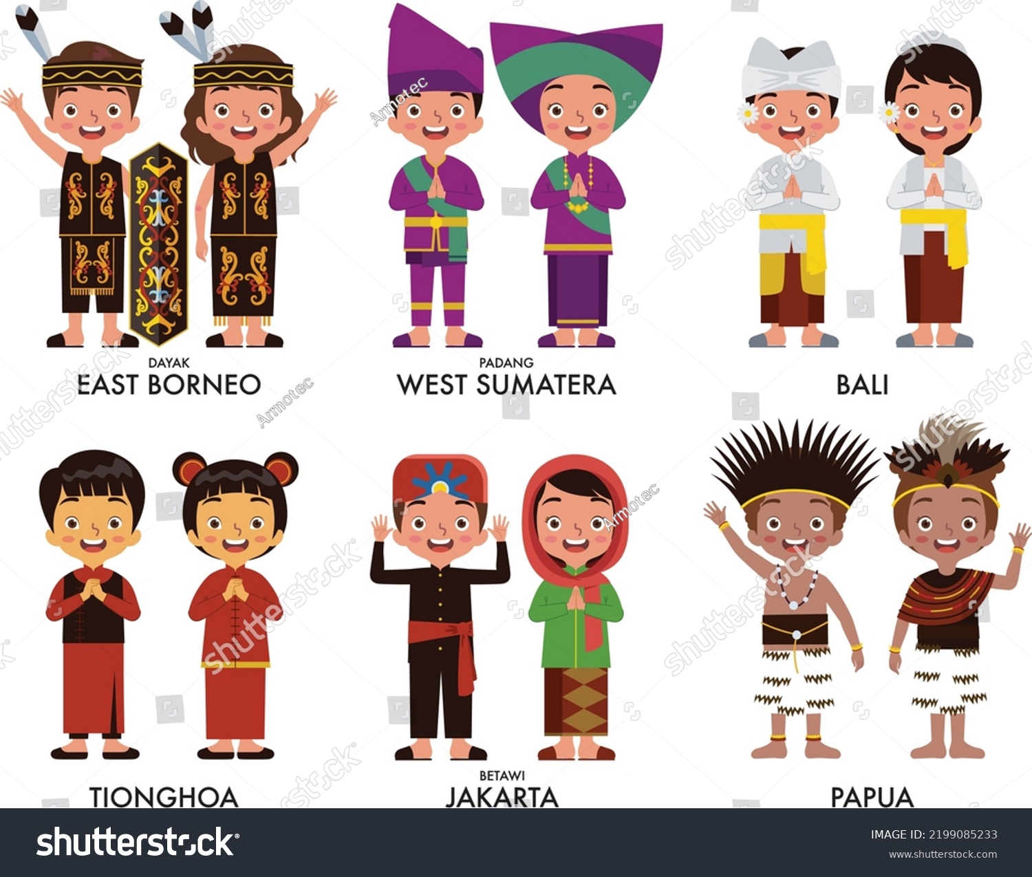 Set Indonesian Children Illustration Wearing Traditional Stock Vector ...