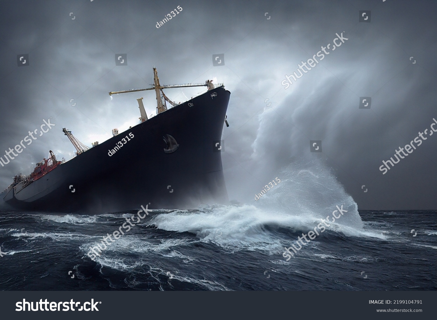 Oil Tanker Sinking Rough Sea Stormy Stock Illustration 2199104791