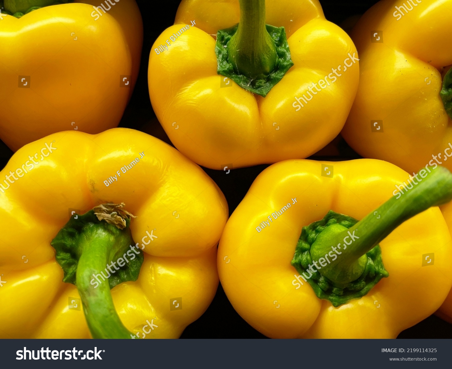 Front Facing Yellow Peppers Bunch Stacked Stock Photo 2199114325