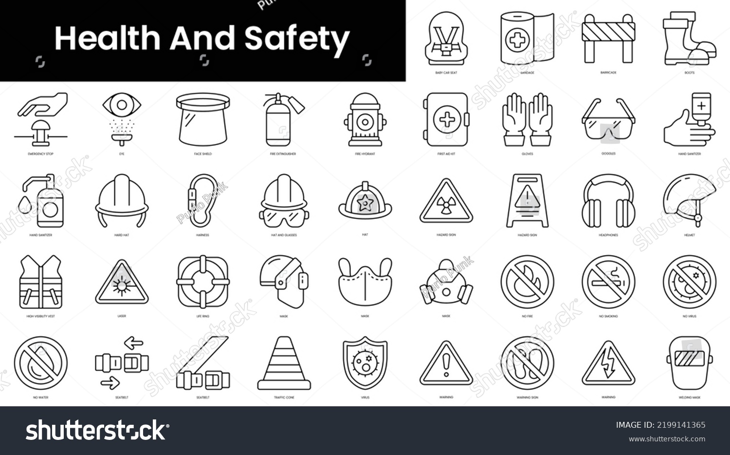 Set Outline Health Safety Icons Minimalist Stock Vector (Royalty Free ...