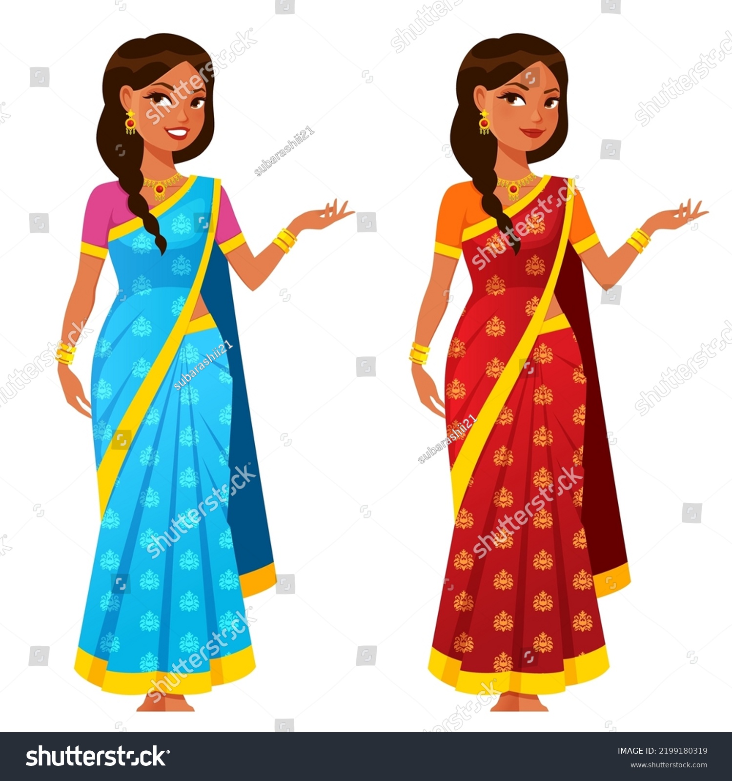 Beautiful Indian Woman Wearing Colorful Traditional Stock Vector ...