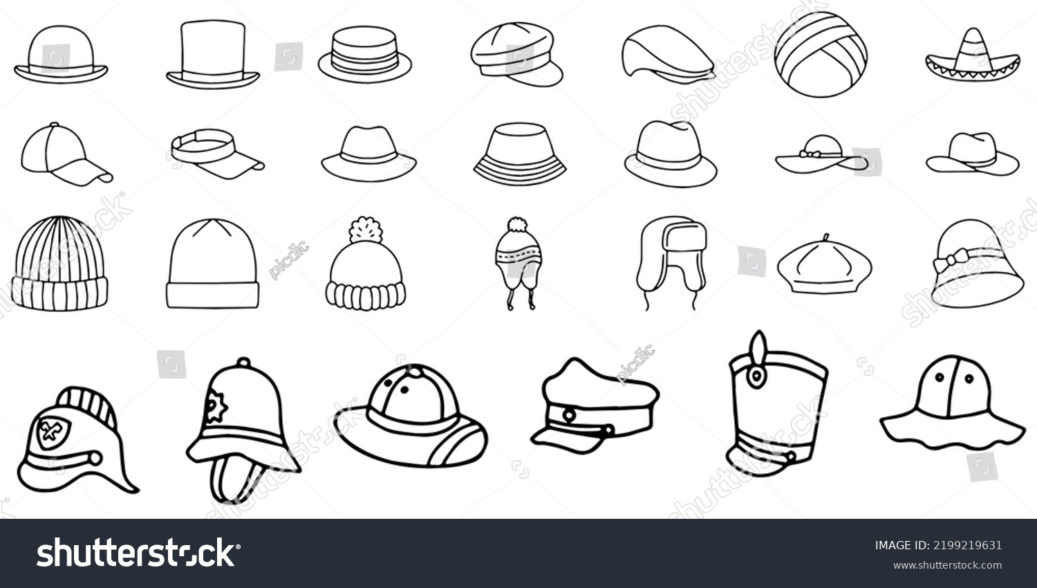 Hats Doodle Illustration Including Icons Vintage Stock Vector (Royalty ...