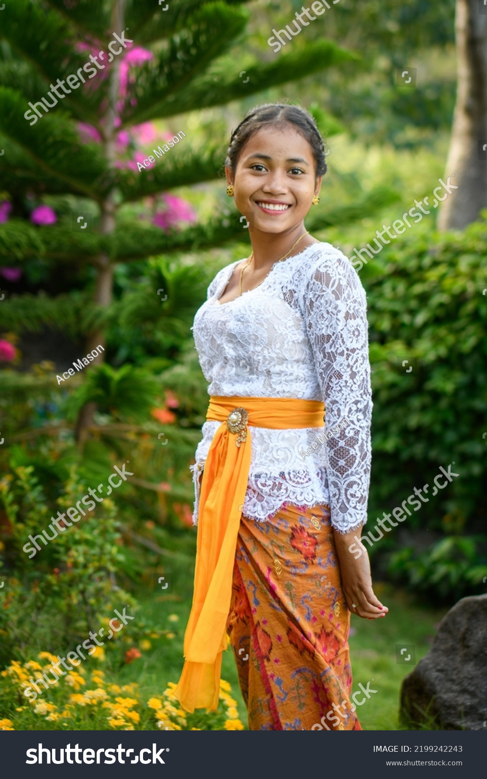 Young Balinese Girl Traditional Orange White Stock Photo 2199242243 ...