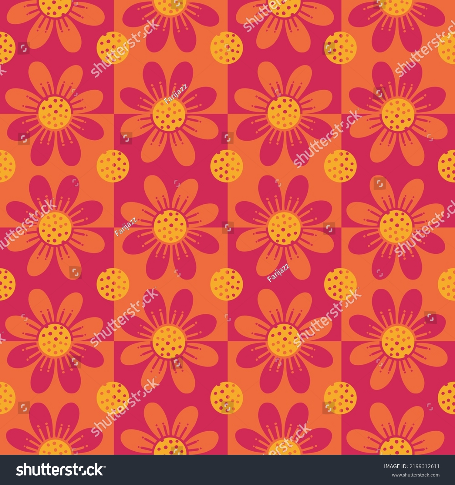 Daisy Geometric Retro Flowers Vector Seamless Stock Vector (Royalty ...