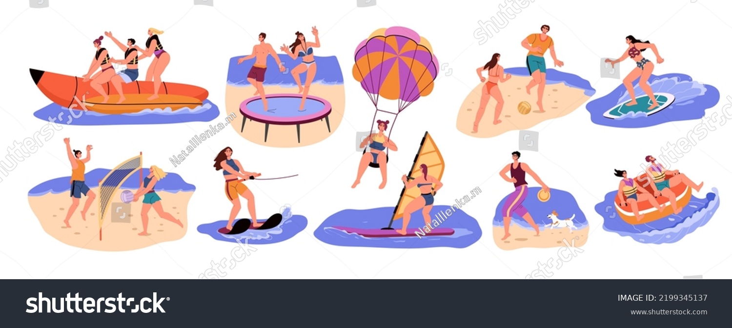 Beach People Summer Sea Activities Friends Stock Vector (Royalty Free ...