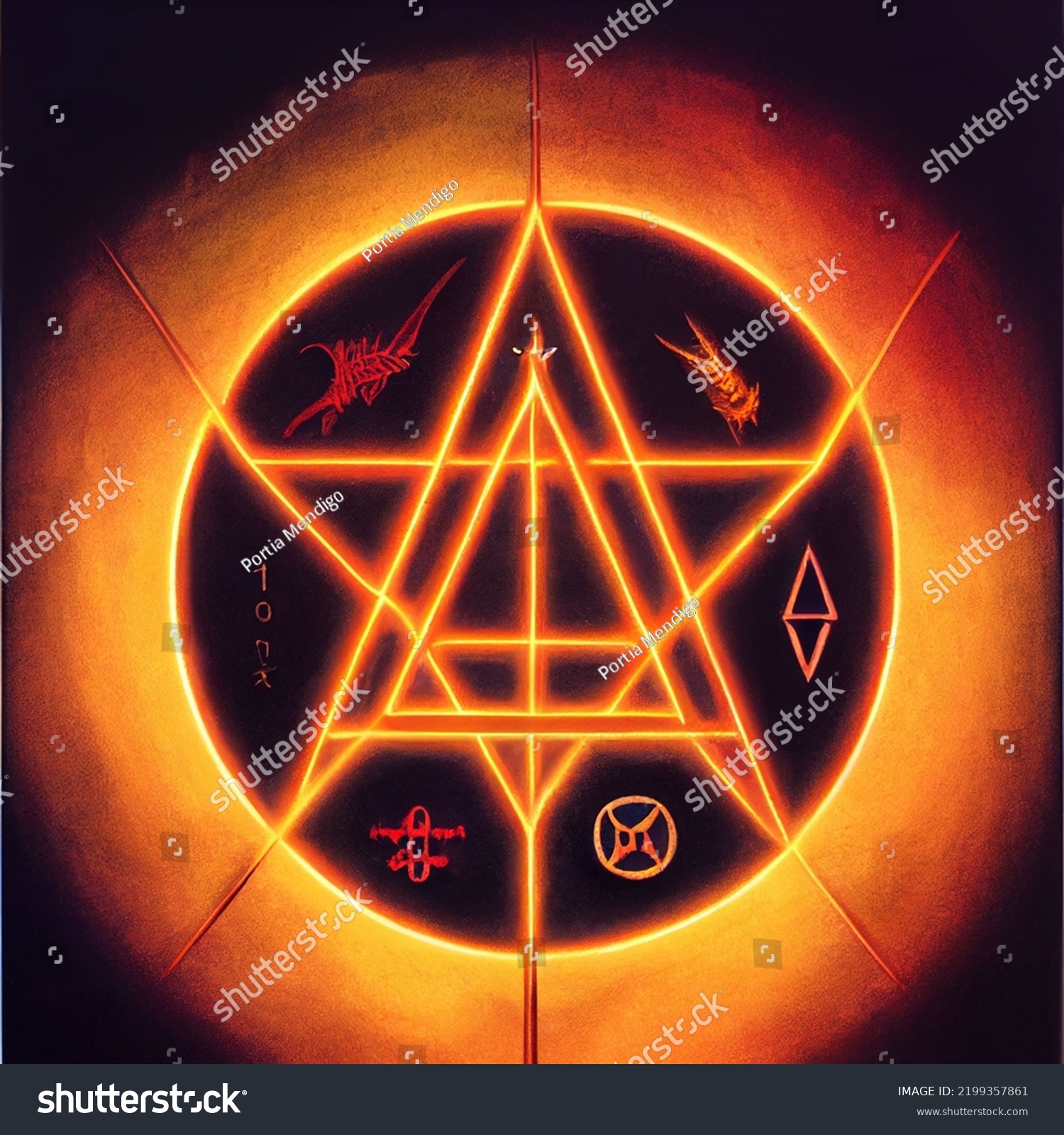 Satanic Demon Ritual Circle Glowing Orange Stock Illustration ...